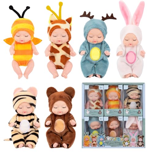 Wisplye Mini Reborn Puppen, 6 Stück Realistische Babypuppe mit Kleidung Set, Mini Schlafende Wiedergeburt Puppen für Kleinkinder Kinder Mädchen ab 3 Jahren Wisplye Mini Reborn Puppen, 6 Stück Realistische Babypuppe mit Kleidung Set, Mini Schlafende Wiedergeburt Puppen für Kleinkinder Kinder Mädchen ab 3 Jahren von Wisplye