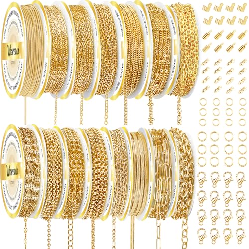 Wisreach Gold- und Silberkette zur Schmuckherstellung, 20 m, 14 Rollen, DIY-Armbandketten mit 200 Biegeringen, 20 Karabinerverschlüssen und 20 Verbindungsstücken Wisreach Gold- und Silberkette zur Schmuckherstellung, 20 m, 14 Rollen, DIY-Armbandketten mit 200 Biegeringen, 20 Karabinerverschlüssen und 20 Verbindungsstücken von Wisreach