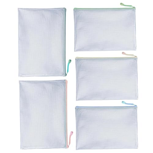 Reißverschlussbeutel - Weiße Plastik -Brieftasche mit Reißverschlüssen | Zipper -Beutel -Dokumenttasche | 5-Pack-verdickte A4 transparentes Netzzipperr-Taschen | Wasserdichte Schreibwarenstiftspeicher von Wisylizv