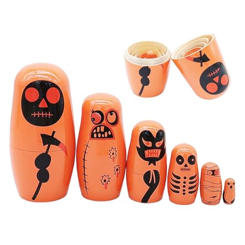 Wisylizv Russische Puppen | 6 Stück Holz Halloween Puppen - Halloween Deko Für Kinder Familie Geburtstagsfeier Wisylizv Russische Puppen | 6 Stück Holz Halloween Puppen - Halloween Deko Für Kinder Familie Geburtstagsfeier von Wisylizv