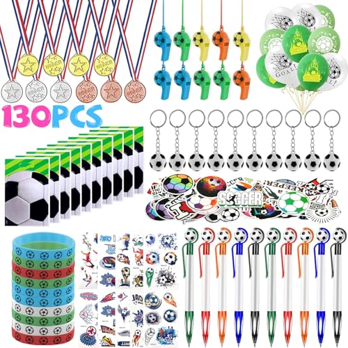 80PCS Fußball Party Mitgebsel Kindergeburtstag Junge, Fußball Give Aways mit Luftballon, Schlüsselanhänger, Silikonarmband, Trillerpfeife, Medaillen,Tattoo, Kugelschreiber, Partei Geschenk Taschen von Withosent