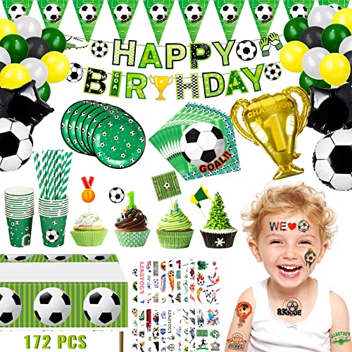 Withosent 172 Stück Fussball Party Geburtstag Deko Jungen Partygeschirr Set, Kindergeburtstag Party Supplie, Pappteller Servietten Tischdecke Strohhalme Pappbecher Ballon Banner für 20 Gäste Withosent 172 Stück Fussball Party Geburtstag Deko Jungen Partygeschirr Set, Kindergeburtstag Party Supplie, Pappteller Servietten Tischdecke Strohhalme Pappbecher Ballon Banner für 20 Gäste von Withosent