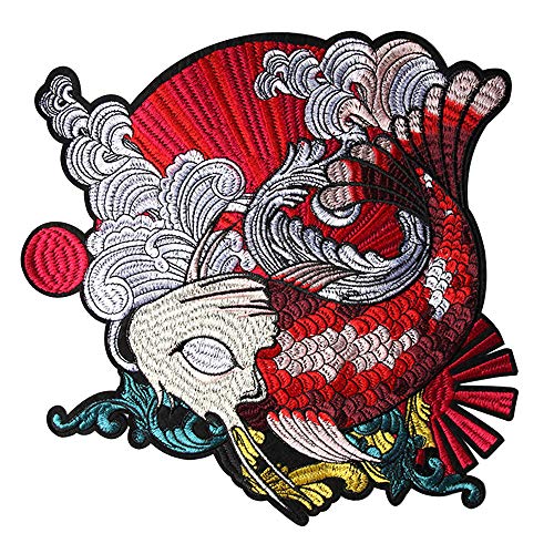 Wixine 1 x japanischer Koi-Fisch-Aufnäher, bestickt, zum Aufbügeln, Basteln, Dekoration von Wixine
