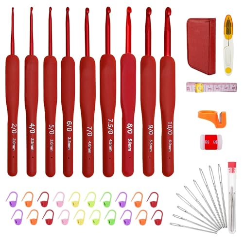 Wixovo Häkelnadel Set 43 Stück, 9 Größe Crochet Set 2 mm - 6 mm, Ergonomische Häkelnadel Set, mit Häkelzubehör und Tragbarer Tasche, für Anfänger und Häkelliebhaber von Wixovo