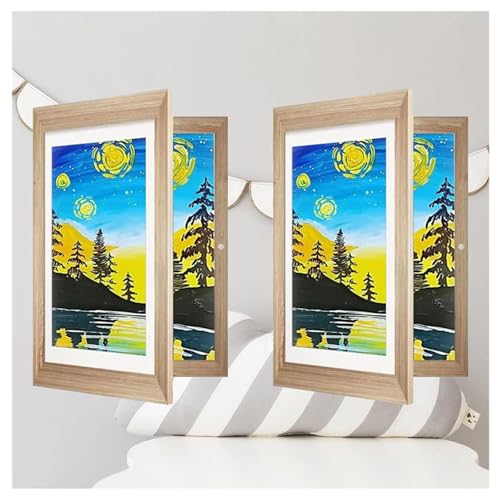 Wizvox Aufklappbar Kunstfotorahmen FüR Kinder, Kunstrahmen FrontöFfnung Aufklappbar Und BefüLlbar Bilderrahmen Bilder Wechseln, Kinder Kunst Rahmen,Holzfarbe-2Stück von Wizvox