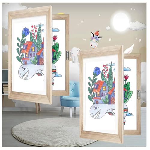 Wizvox Bilderrahmen FüR Kinderzeichnungen, FrontöFfnung Bilderrahmen BefüLlbar Bilderrahmen A4, Artwork Display For Kids Art,Holzfarbe-2Stück von Wizvox