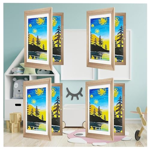 Wizvox FrontöFfnung Bilderrahmen FüR Kinderzeichnungen, Bilderrahmen Zum öFfnen Acryl Kunst Fotorahmen Aufklappbarer Bilderrahmen, Bilderrahmen Zum Aufklappen Kinderbilder,Holzfarbe-4Stück von Wizvox