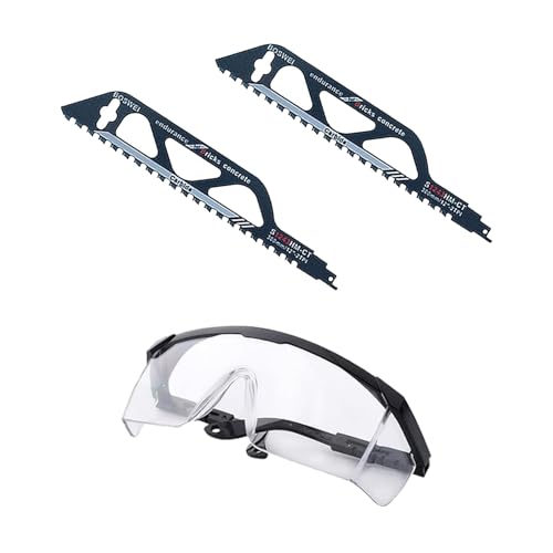 Wjelet 2 Stück Säbelsägeblätter mit Eine Schutzbrille, Säbelsägeblatt Stein Hartmetallstahl Sägeblätter, Sägeblatt Porenbeton für Einhell, Bosch, Makita, Dewalt (S1243HM, 305mm) von Wjelet
