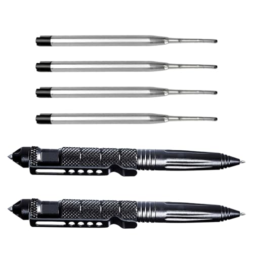 Wjelet 2 Stück Tactical Pen, Taktischer Kugelschreiber Mit 5 Tintenminen,Taktischer Stift Aus Aluminiumlegierung Mit Glasbrecher Für Schreiben,Outdoor Einsatz Und Notfallsituationen von Wjelet