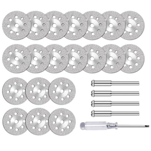 Wjelet 20 Stück Diamant-Trennscheiben 22 mm für Elektrowerkzeuge, Zubehör, Mini-Trennscheiben mit 4 Stück 3-mm-Aufnahmen, für Stein, Glas, Fliesen und Holz von Wjelet
