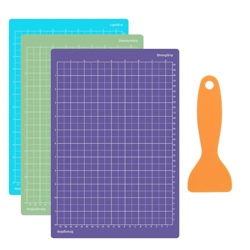 Wjelet 3 Stück Schneidematte, 8,5 x 12 Zoll Schneidematten Plotter mit kleinem Schaber, Ersatzkleber Klebrige PVC Schneidematten mit Raster für Cricut Explore Air 2/Air/One/Maker (Blau Grün Lila) von Wjelet