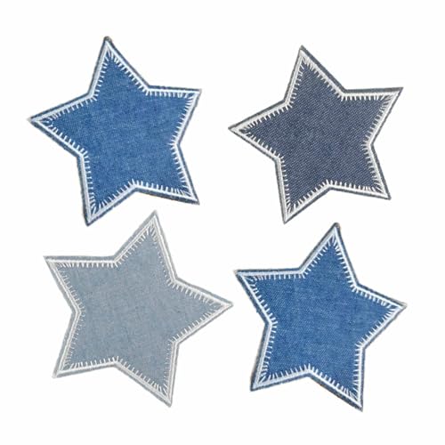 Wjelet 4 Stück Aufbügeln Star, Stern Patches Denim Blau,Flicken zum Aufbügeln Bügelflicken Für Jeans,Kleidung,Jacken,T-Shirts,Hüte,Rucksäcke von Wjelet