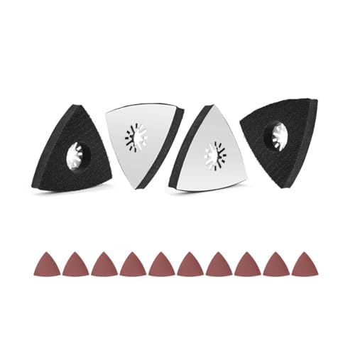 Wjelet 4 Stück Dreieck Schleifteller, Fein Schleifplatte, 80mm Multitool Schleifplatte mit 10 Dreieckschleifer Schleifpapie für Holz, Metall, Hartplastik, Putz, Schleifen, Entrosten von Wjelet