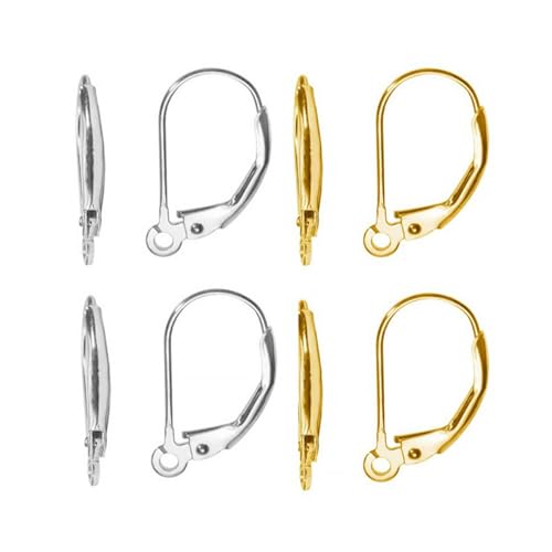 Wjelet 8 Stück 925 Sterling Silber Ohrhaken, Ohrringe Mit Hebelverschluss Französische, 16 x 10 mm Ohrring Verschluss für DIY Schmuckherstellung (Silber, Gold) Wjelet 8 Stück 925 Sterling Silber Ohrhaken, Ohrringe Mit Hebelverschluss Französische, 16 x 10 mm Ohrring Verschluss für DIY Schmuckherstellung (Silber, Gold) von Wjelet