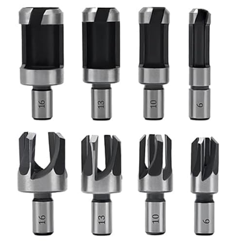 Wjelet 8 Stück Zapfenbohrer Set, 6mm/10mm/13mm/16mm Holz Plug Cutter Bohrer, Gerade und Konische Krallen Bohrer Set, Kohlenstoffstahl Dübel Zapfenbohrer Plug Cutter für Bohrmaschinen von Wjelet