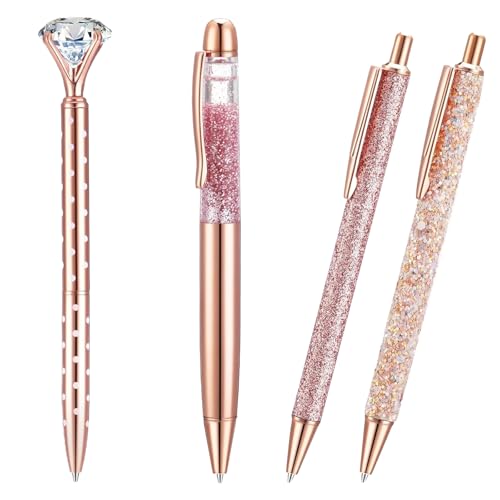 Wjelet Bling Rotgold-Kugelschreiber, einziehbare Metallstifte, 1,0 mm schwarze Tinte, glitzernde Glitzerstifte für Damen, Herren, Büro, Schule, Journaling und Geschenke, 4 Stück Wjelet Bling Rotgold-Kugelschreiber, einziehbare Metallstifte, 1,0 mm schwarze Tinte, glitzernde Glitzerstifte für Damen, Herren, Büro, Schule, Journaling und Geschenke, 4 Stück von Wjelet