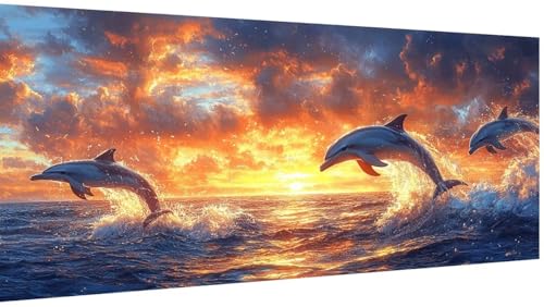 Diamond Painting Delphin Muster Design, Sonnenuntergang Diamond Painting Erwachsene Groß XXL 100x50cm, 5D Diamant Malerei Stickbilder für Anfänger, Zimmer Deko Aesthetic, Geschenke für Frauen Model205 von Wjxzsccw