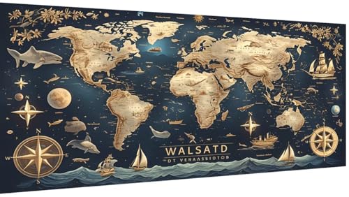 Weltkarte Diamond Painting Erwachsene XXL 100x50cm, 5D Diamant Painting Bilder Retro Muster, DIY Eckige Steine Daiments Malerei Anfänger Mosaikherstellung Bastelset, Zimmer Deko Aesthetic Model30 von Wjxzsccw