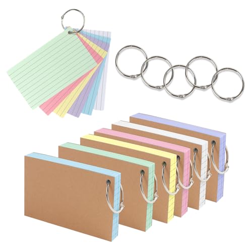 Karteikarten, Revisionskarten mit Binderingen, 600 Stück, farbige Karteikarten mit Ring, gelocht, liniert, sechsfarbige Kraftpapier-Notizkarten, liniert, 6 Stück Karteikarten, Revisionskarten mit Binderingen, 600 Stück, farbige Karteikarten mit Ring, gelocht, liniert, sechsfarbige Kraftpapier-Notizkarten, liniert, 6 Stück von Wkjeneare