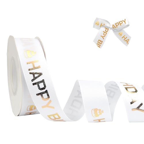 Happy Birthday Band, Geburtstagskuchen, Geschenkpapier, doppelseitiges Satinband, Schleifen zum Verpacken von Geschenken, Weiß, 25 mm Happy Birthday Band, Geburtstagskuchen, Geschenkpapier, doppelseitiges Satinband, Schleifen zum Verpacken von Geschenken, Weiß, 25 mm von Wkjeneare