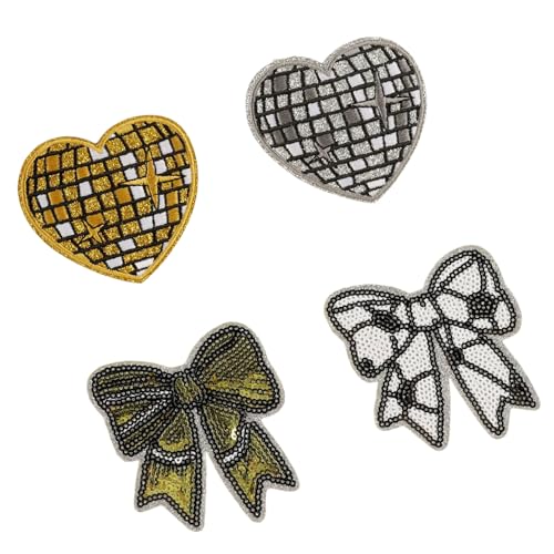 4 Stück schöne Schleifen zum Aufbügeln mit Herzen, bestickte Flicken für Kleidung, Hut, Schleife, bestickte Flicken zum Aufbügeln oder Aufbügeln 4 Stück schöne Schleifen zum Aufbügeln mit Herzen, bestickte Flicken für Kleidung, Hut, Schleife, bestickte Flicken zum Aufbügeln oder Aufbügeln von Wkldjf