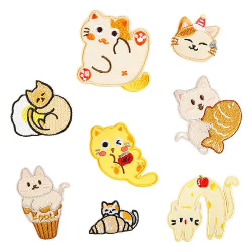 Bestickte Aufnäher mit Kätzchen-Motiv, Cartoon-Katzen, zum Aufbügeln oder Aufbügeln, für Jeans, Cartoon-Tiere, bestickte Flicken zum Aufbügeln, 8 Stück Bestickte Aufnäher mit Kätzchen-Motiv, Cartoon-Katzen, zum Aufbügeln oder Aufbügeln, für Jeans, Cartoon-Tiere, bestickte Flicken zum Aufbügeln, 8 Stück von Wkldjf