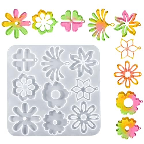 Harz-Schmuck-Silikon-Blumen-Ohrring-Formen mit Loch für Epoxidharz, Schlüsselanhänger, Anhänger, Ohrringe, Schmuckherstellung Harz-Schmuck-Silikon-Blumen-Ohrring-Formen mit Loch für Epoxidharz, Schlüsselanhänger, Anhänger, Ohrringe, Schmuckherstellung von Wkldjf