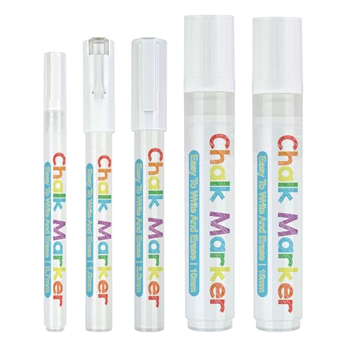 Weiße Kreidemarker für Kreidetafeln, Fenster und Glas, flüssige Kreidetafel-Marker für Zuhause, Schule und Büro, 5 Stück Weiße Kreidemarker für Kreidetafeln, Fenster und Glas, flüssige Kreidetafel-Marker für Zuhause, Schule und Büro, 5 Stück von Wkldjf