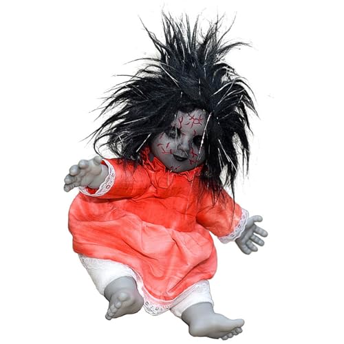 Wkldjf Gruselige Puppenfigur mit beleuchtetem Gesicht und erschreckendem Soundeffekt Gruselige Sitzpuppe von Wkldjf