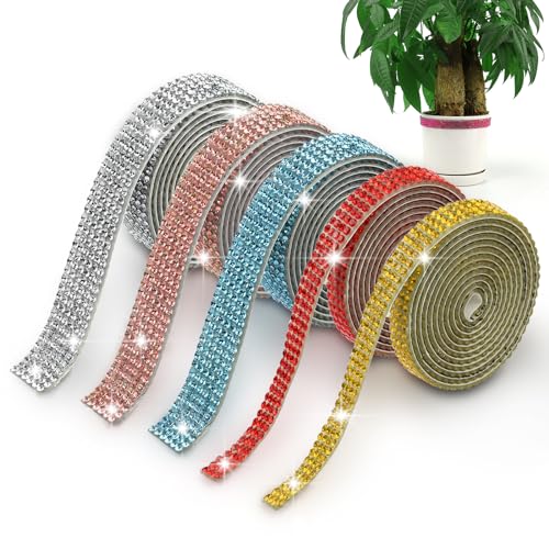 Wkmamo 5 Rollen Selbstklebendes Kristall Strass Diamant Band, Kristall Selbstklebendes Klebeband, Diamant Bling Band Rolle Strassband, für DIY Handwerk Hochzeit Dekoration (5 Colours) von Wkmamo