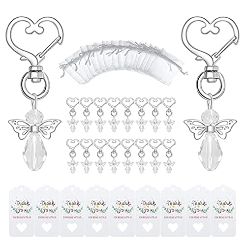 Wlauqueta 40 Sets Kristall-Schmetterling mit herzförmigem Schlüsselanhänger, Hochzeitsgeschenk-Set, Organza-Geschenkbeutel und Anhänger von Wlauqueta