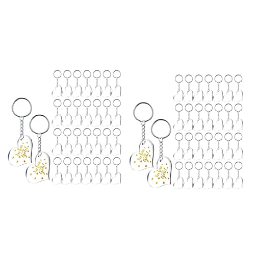Wlauqueta 60 Rohlinge aus klarem Acryl in Herzform, schlichtes Acryl und 60 Stück Schlüsselanhänger aus Metall für DIY-Projekte, Handwerk von Wlauqueta
