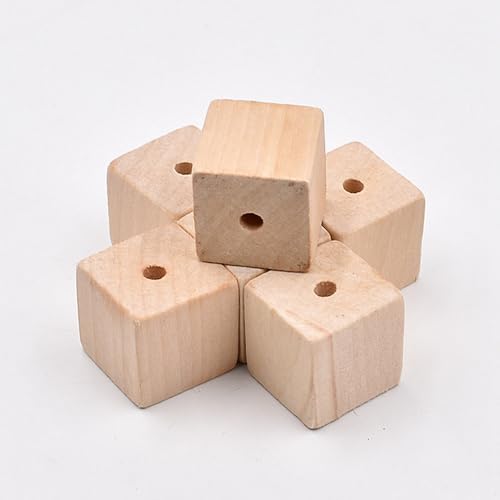 10 Stück quadratische Naturholzperlen in Würfelform, 15 mm, 20 mm, 25 mm, 30 mm, lose Handarbeitsperlen für Bastelarbeiten, Holzarbeiten, Schmuckherstellung, Zubehör (30 mm - 10 Stück) von Wllpgolsil