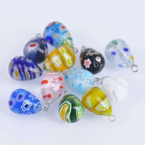 10 x 14 mm Tropfenform & 20 x 12 mm Anhänger & ovale Form, 8 x 12 mm, gemischte Millefiori-Glasperlen, lose Abstandshalter für DIY-Schmuckherstellung, Dekoration (Anhänger-Form 20 x 12 mm, 10 Stück) 10 x 14 mm Tropfenform & 20 x 12 mm Anhänger & ovale Form, 8 x 12 mm, gemischte Millefiori-Glasperlen, lose Abstandshalter für DIY-Schmuckherstellung, Dekoration (Anhänger-Form 20 x 12 mm, 10 Stück) von Wllpgolsil