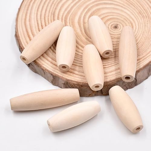 20 Stück lange, ovale Rugby-Form, 15 x 45 mm, Naturholz, lose, umweltfreundliche Perlen für Bastelarbeiten, Holzarbeiten, Schmuckherstellung, Zubehör (15 x 45 mm, 20 Stück) von Wllpgolsil