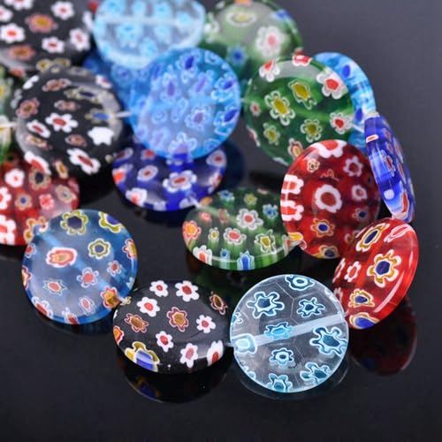 Millefiori-Glasperlen, flach, rund, Münzform, gemischte Blumenmuster, lose Bastelperlen für DIY-Schmuckherstellung, Dekoration, 10 Stück (20 mm, 10 Stück) von Wllpgolsil
