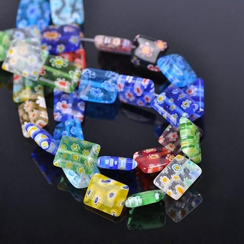 Millefiori-Glasperlen, rechteckig, 8 x 10 mm, 10 x 12 mm, gemischte Blumenmuster, lose Perlen für Bastelarbeiten, Schmuckherstellung, Dekoration, 10 x 12 mm Millefiori-Glasperlen, rechteckig, 8 x 10 mm, 10 x 12 mm, gemischte Blumenmuster, lose Perlen für Bastelarbeiten, Schmuckherstellung, Dekoration, 10 x 12 mm von Wllpgolsil