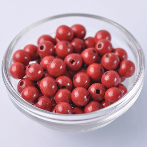 Rote runde Naturholzperlen, 4 mm, 6 mm, 8 mm, 10 mm, 12 mm, 14 mm, 16 mm, 18 mm, 20 mm, lose Perlen für Bastelarbeiten, Holzhandwerk, Schmuck, Armbandherstellung, Zubehör (18 mm - 20 Stück) von Wllpgolsil
