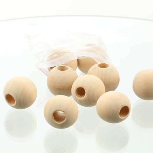 Runde Naturholzperlen mit großem Loch, 8 mm, 10 mm, 12 mm, 15 mm, 20 mm, 25 mm, 30 mm, 35 mm, 40 mm, 50 mm, umweltfreundliche Perlen für Bastelarbeiten, Holzarbeiten, Schmuckherstellung, Zubehör (30 von Wllpgolsil