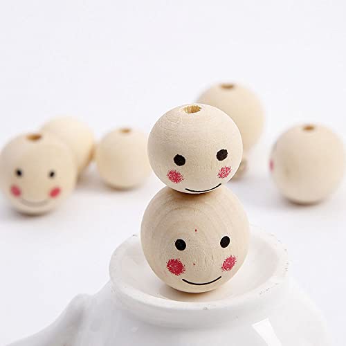 Smile Gesichtsbemalung, rund, Naturholz, 10 mm, 12 mm, 20 mm, 25 mm, lose Perlen für Bastelarbeiten, Holzarbeiten, Schmuck, Armbänder, Zubehör (20 mm - 15 Stück) von Wllpgolsil