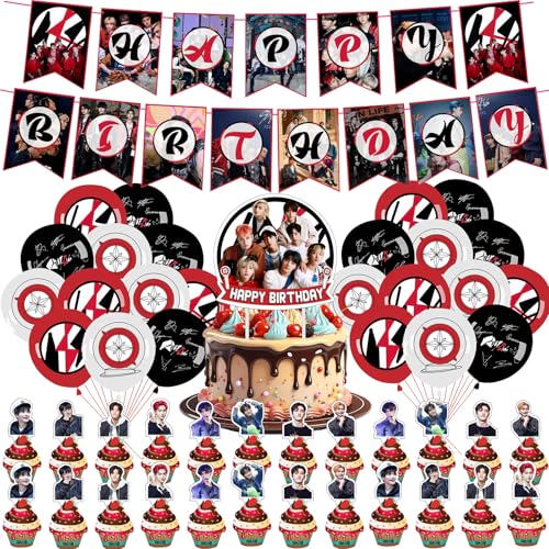 44Pcs Strraykiid Geburtstagsdeko, Strraykiid Deko Geburtstag, Kuchen Deko, WlsqDE Luftballons Set, Partydeko Geburtstag, Anime Merch, mit Happy Birthday Banner, Cake Topper, für Anime Fans und Partys von WlsqDE