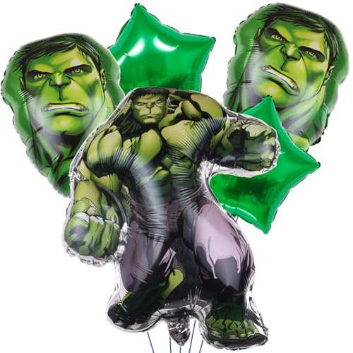 Hulk Folienballon, 5 Pcs Hulk Luftballon, Anime Aluminium Luftballons, WlsqDE Anime Geburtstag Deko, Cartoon Folienballon Set, Party Dekoration, für Kindergeburtstag, Themenpartys, Junge Mädchen von WlsqDE