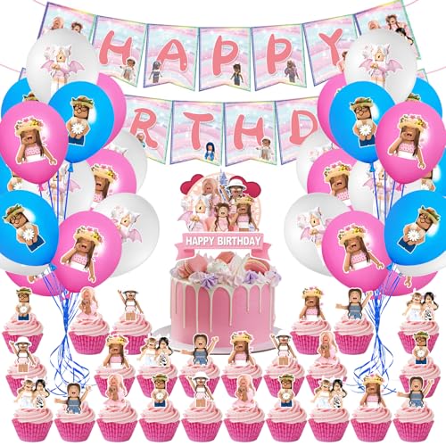 Roblx Geburtstagsdeko, 44 Stück Roblx Geburtstag Deko, Cartoon Party Deko, WlsqDE Cartoon Luftballon, Anime Geburtstagsdeko, mit Banner, Tortendeko, für Kindergeburtstage von WlsqDE