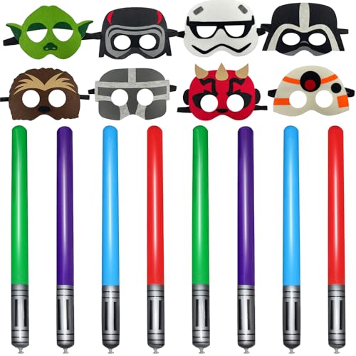WlsqDE 16 Pcs Star Deko, Star Geburtstagsdeko, Anime Maske, Anime Zubehör Set, enthält Cartoon Party Filz Masken, Cartoon Lichtschwert Ballons, für Kinder Party Cosplay Dress Up von WlsqDE