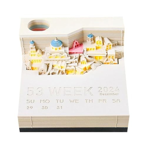 2024 Kalender 3D Notizblock Block Santorini 3D Kalender Mit LED-Licht Papier Pad Geburtstag Schreibtisch Notizen Dekor Geschenk Memo von Wmool