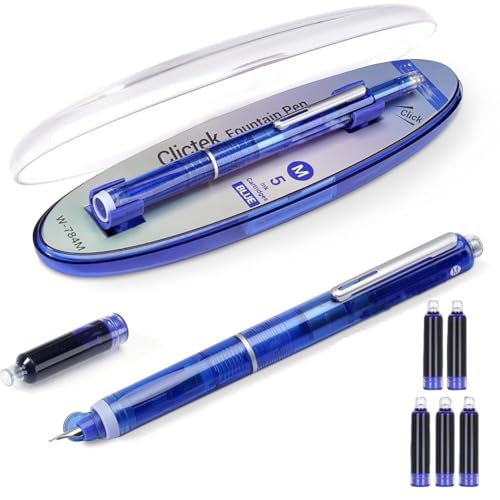Einziehbarer Füllfederhalter: 0,38 mm blaue und schwarze Tinte, transparenter Schaft, inklusive 5 nachfüllbaren Tintenpatronen, Clictek mittlere Spitze, transparenter Schaft für gleichmäßiges Einziehbarer Füllfederhalter: 0,38 mm blaue und schwarze Tinte, transparenter Schaft, inklusive 5 nachfüllbaren Tintenpatronen, Clictek mittlere Spitze, transparenter Schaft für gleichmäßiges von Wmool