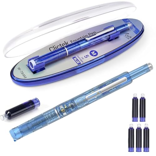 Einziehbarer Füllfederhalter: 0,38 mm blaue und schwarze Tinte, transparenter Schaft, inklusive 5 nachfüllbaren Tintenpatronen, Clictek mittlere Spitze, transparenter Schaft für gleichmäßiges Einziehbarer Füllfederhalter: 0,38 mm blaue und schwarze Tinte, transparenter Schaft, inklusive 5 nachfüllbaren Tintenpatronen, Clictek mittlere Spitze, transparenter Schaft für gleichmäßiges von Wmool