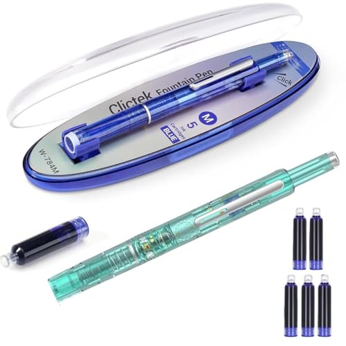 Einziehbarer Füllfederhalter: 0,38 mm blaue und schwarze Tinte, transparenter Schaft, inklusive 5 nachfüllbaren Tintenpatronen, Clictek mittlere Spitze, transparenter Schaft für gleichmäßiges Einziehbarer Füllfederhalter: 0,38 mm blaue und schwarze Tinte, transparenter Schaft, inklusive 5 nachfüllbaren Tintenpatronen, Clictek mittlere Spitze, transparenter Schaft für gleichmäßiges von Wmool