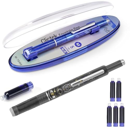 Einziehbarer Füllfederhalter: 0,38 mm blaue und schwarze Tinte, transparenter Schaft, inklusive 5 nachfüllbaren Tintenpatronen, Clictek mittlere Spitze, transparenter Schaft für gleichmäßiges Einziehbarer Füllfederhalter: 0,38 mm blaue und schwarze Tinte, transparenter Schaft, inklusive 5 nachfüllbaren Tintenpatronen, Clictek mittlere Spitze, transparenter Schaft für gleichmäßiges von Wmool