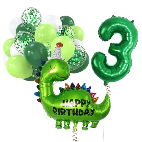 23 Stück Geburtstagsdeko 3 Jahre Junge, Dino Folienballons Luftballons Dino Happy Birthday, Dino Luftballon Geburtstag Deko Set, Folienballon Zahlenballon 3, Für Junge Geburtstagsparty, Dino Party von Wnddle